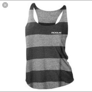 Ladies Rogue black and gray striped tank top
